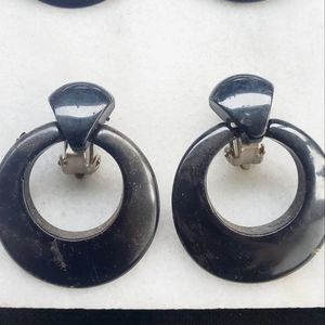 #U13 Vintage 80s Fashion Jewelry Women's Earrings Black Vintage Clip Ons